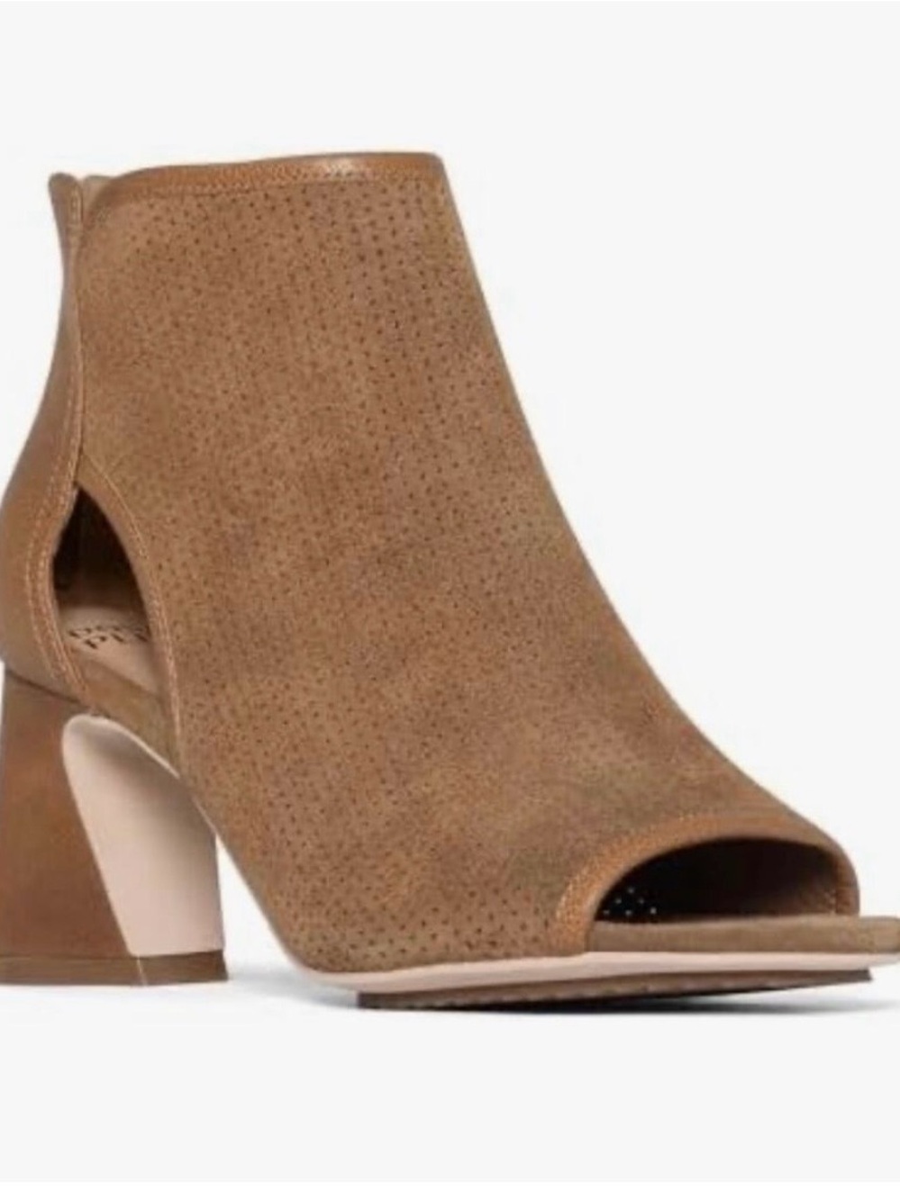 Donald J. Pliner Tan Suede Peep-Toe Block Heel Mules